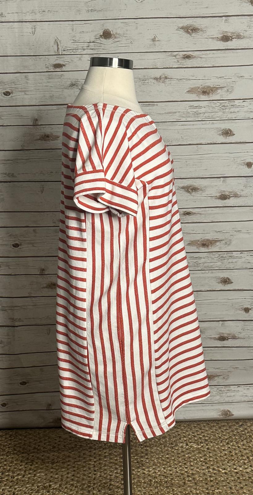 T by Talbots Stargazer red/white metallic striped cotton t-shirt dress Size XL