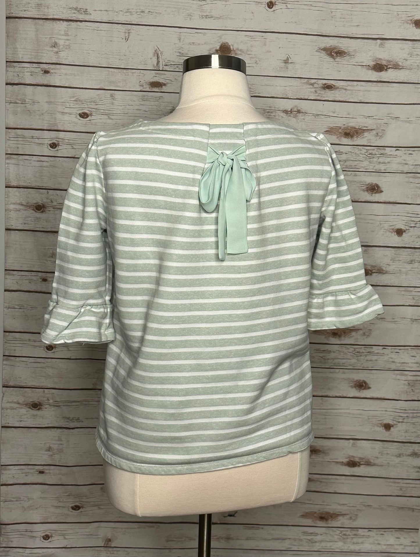 ModCloth 'Spiffed Up Saturday' green striped tie-back ruffle sleeve top Size XL