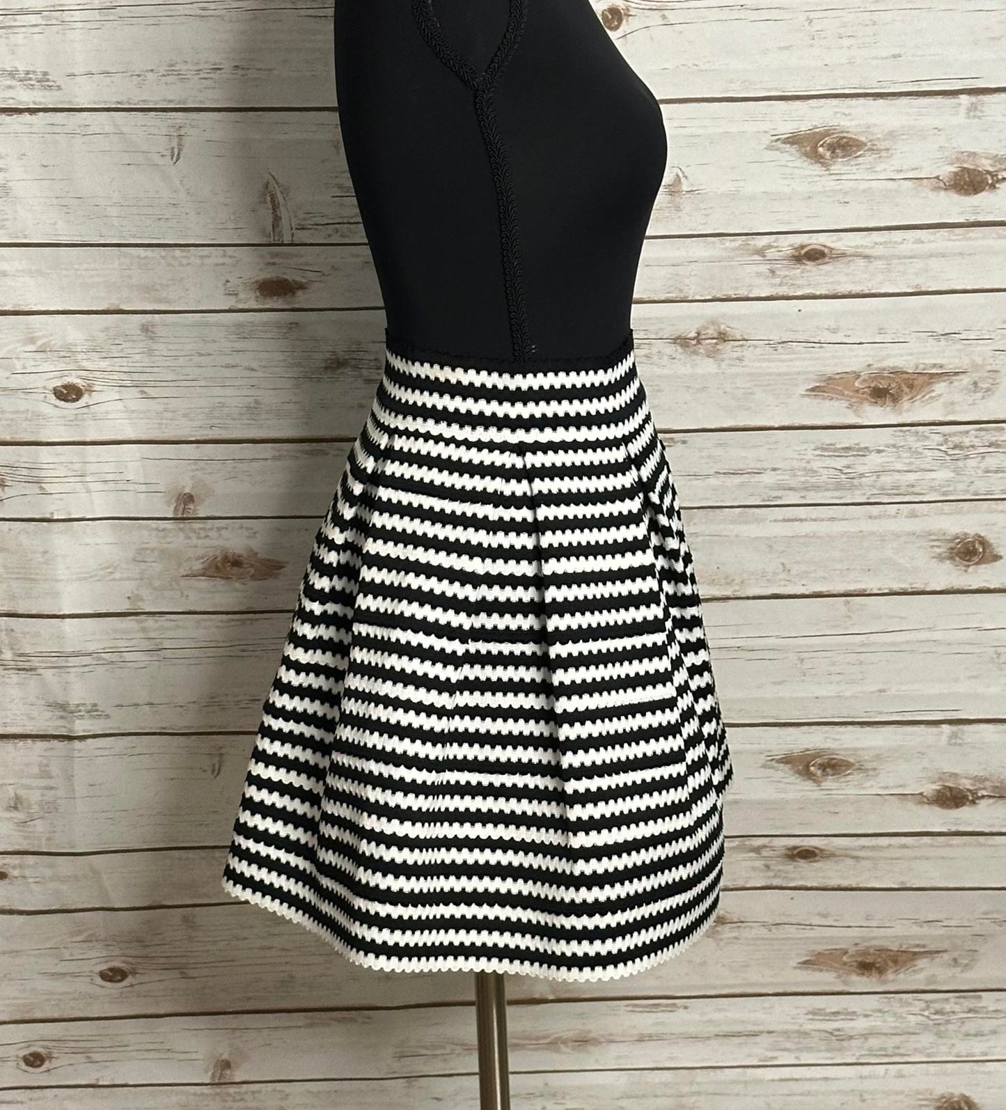 Express black and white rikrak striped pleated mini skater skirt Size Small