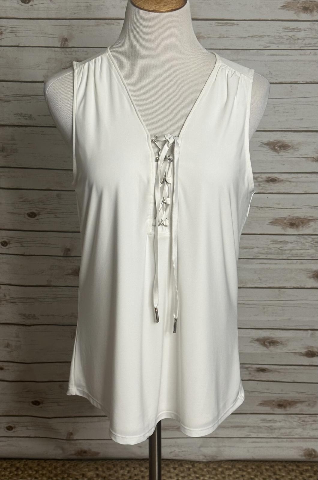 White House Black Market ivory casual MJ lace-up sleeveless tank Size Large