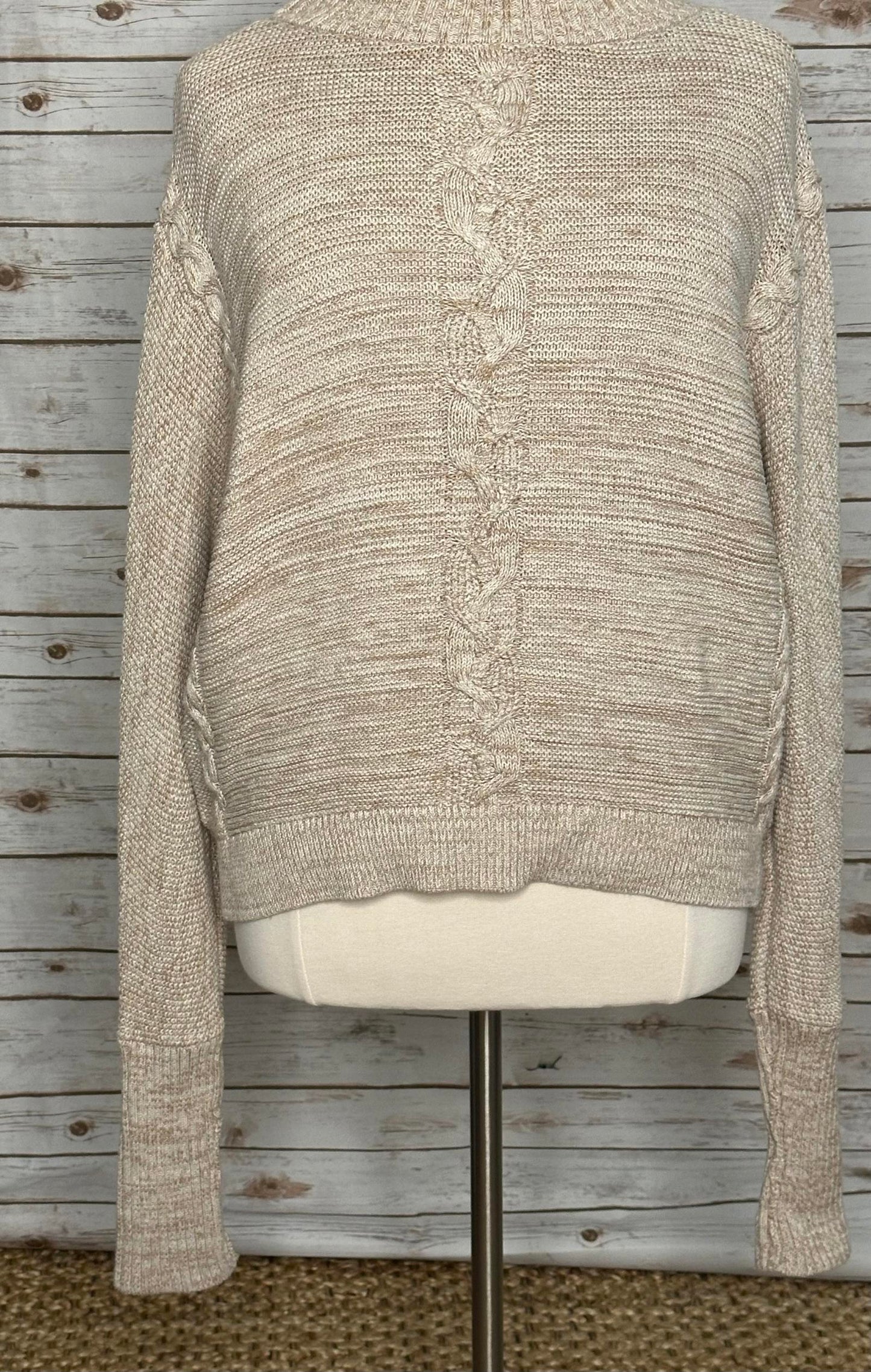 GAP classic oatmeal marled mock neck cotton cable knit sweater Size XL