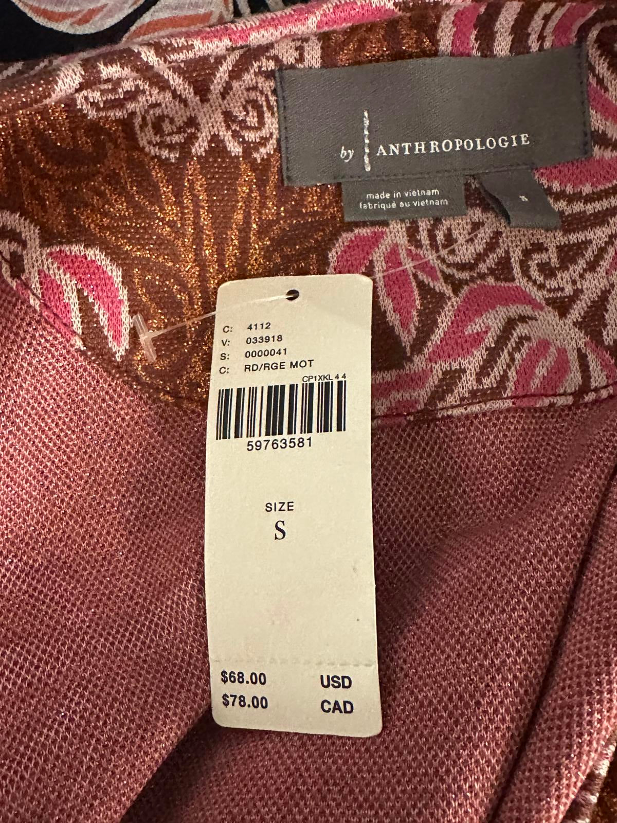 by Anthropologie metallic floral brocade short sleeve top Size Small