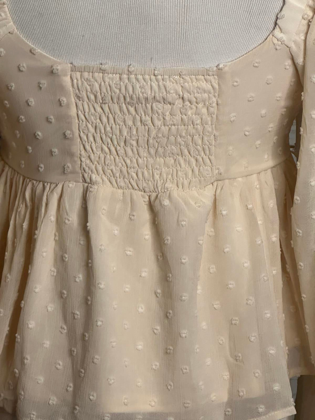 She+Sky ivory Y2K coquette floral swiss/polka-dot babydoll blouse Size Small