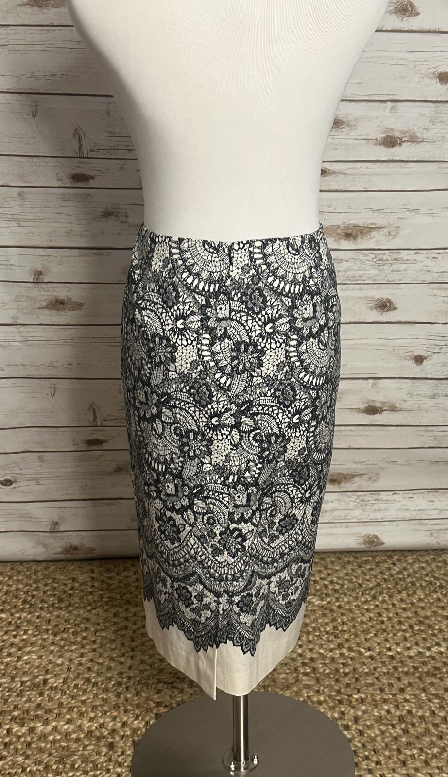 Talbots office siren cotton cream/black floral and paisley pencil skirt Size 12