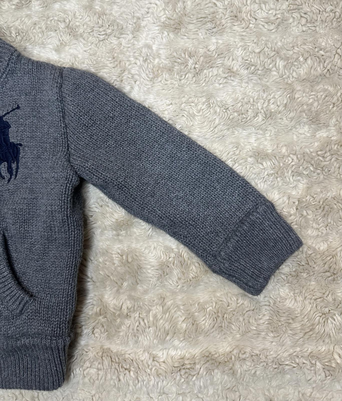 Ralph Lauren Big Pony grey/navy blue cotton full zip cardigan sweater Size 12M