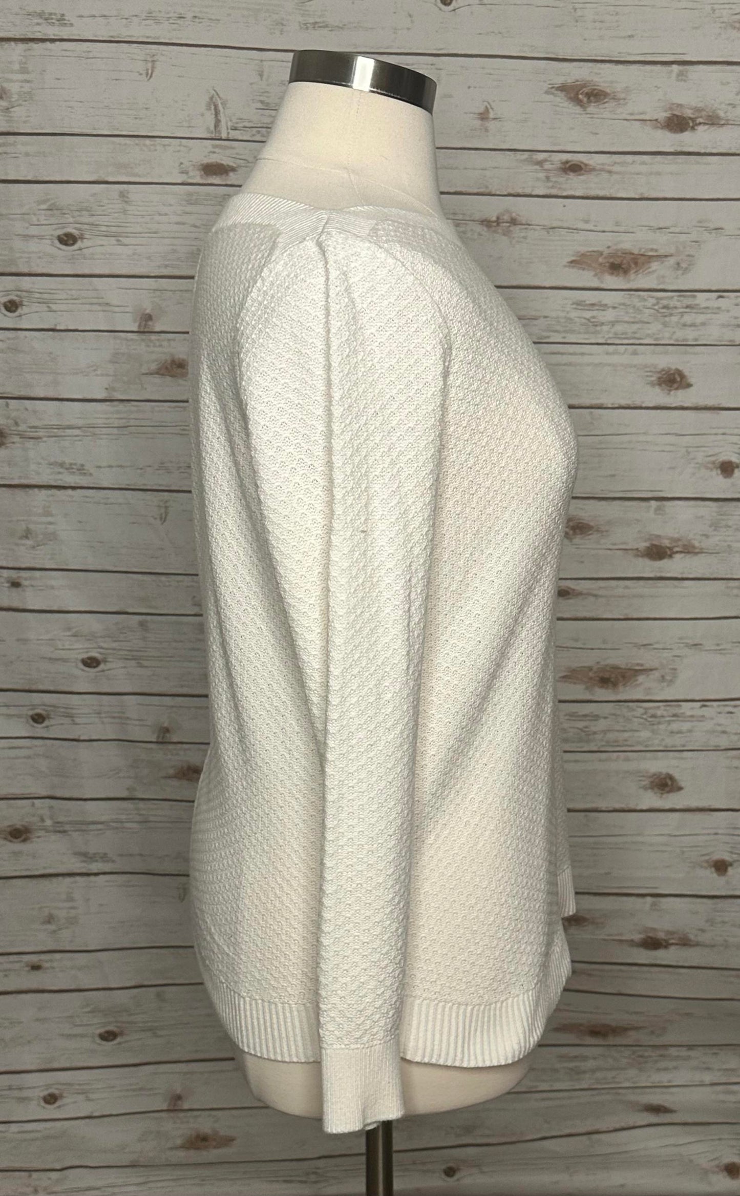 LOFT ivory boatneck textured long sleeve pullover sweater Size Large