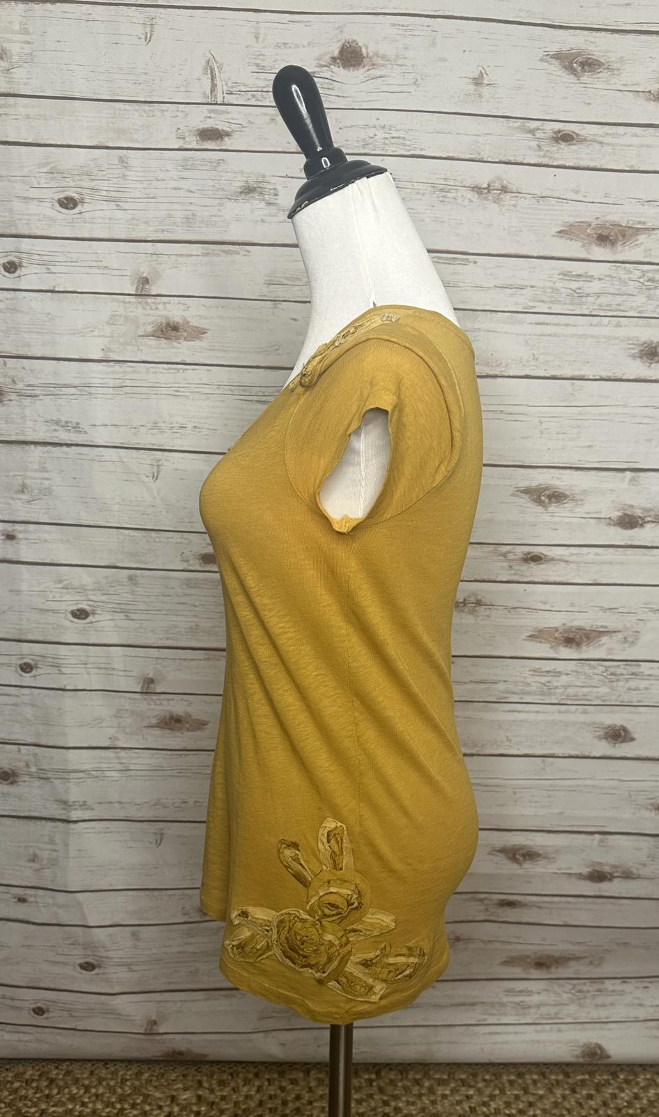 J. Crew classic mustard floral/sequin embellished cotton t-shirt Size Small
