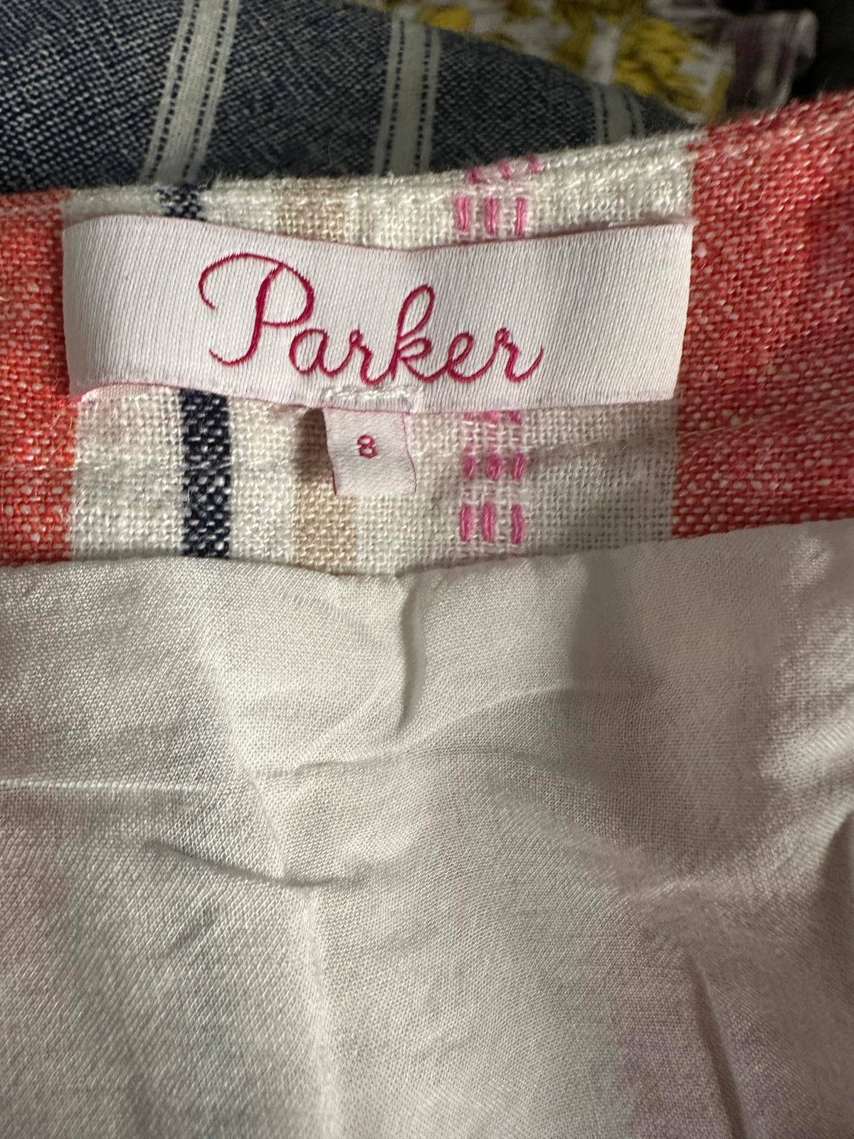 Parker Kacey casual striped V-neck linen-blend button front mini dress Size 8