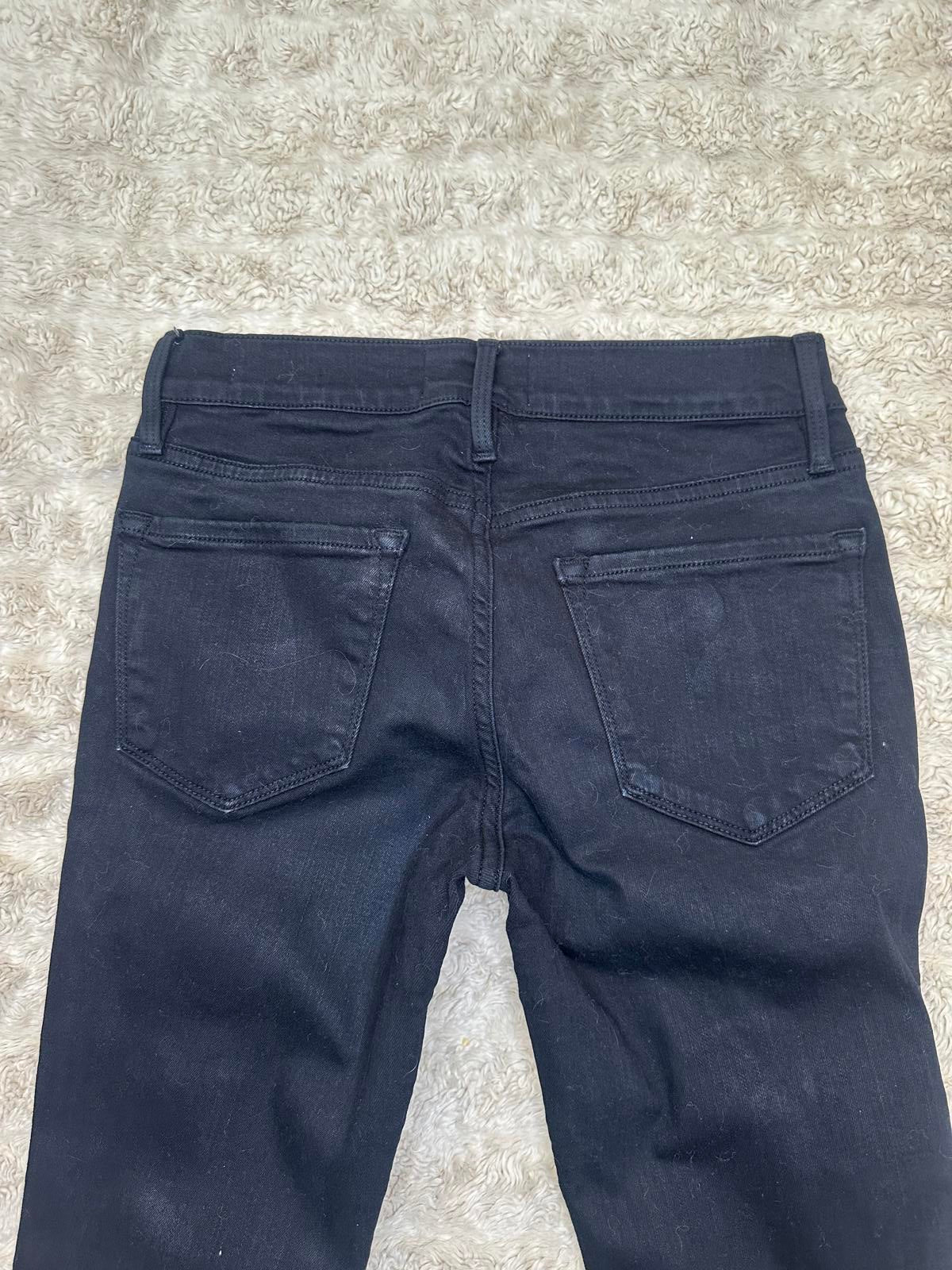 Frame 'Le Skinny de Jeanne' black distressed cropped skinny jeans Size 24