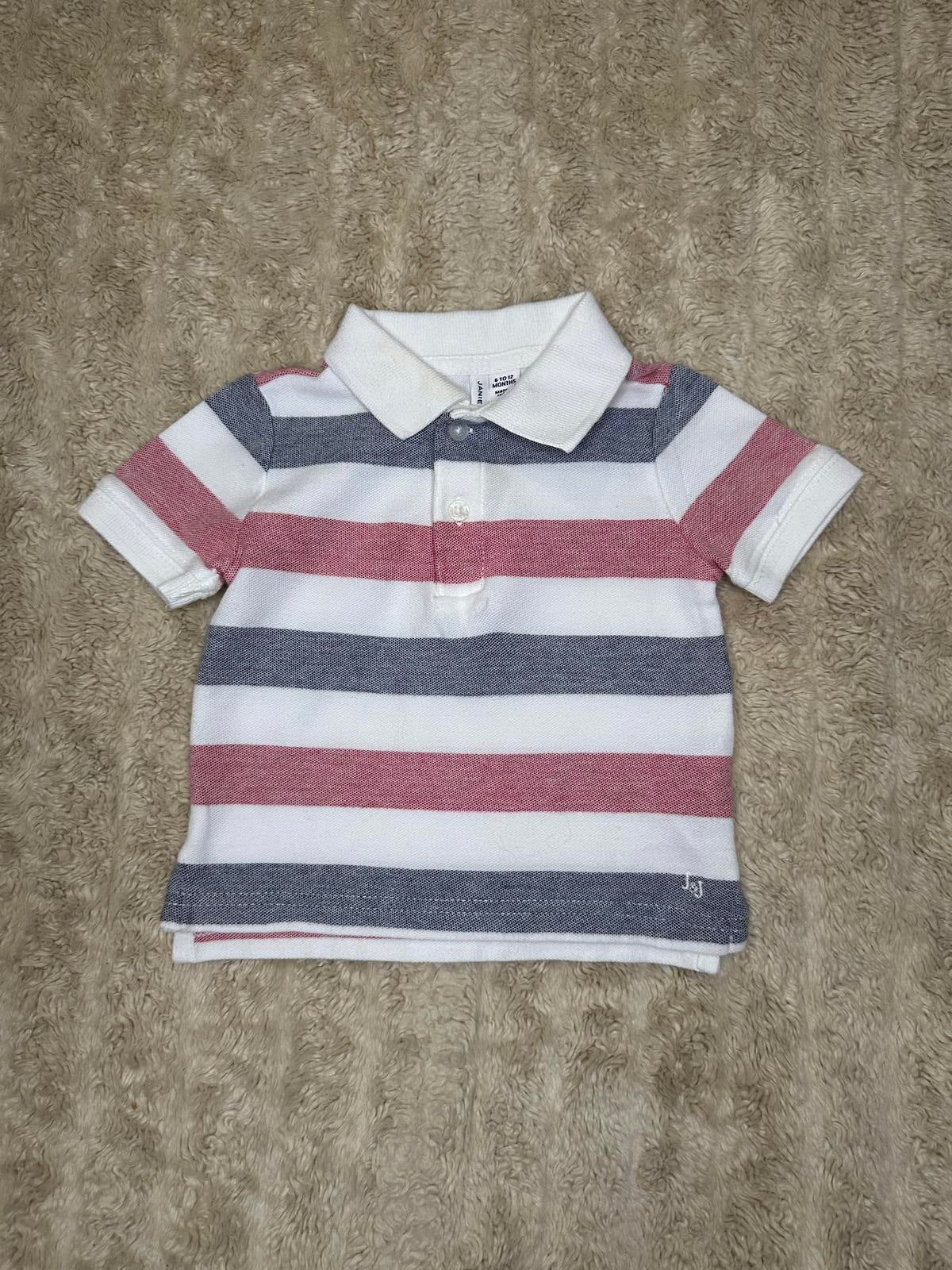 Janie and Jack white/blue/red striped short sleeve cotton polo shirt Size 6-12M