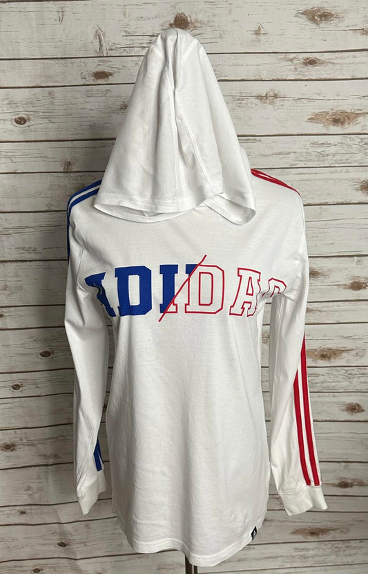 Adidas white cotton graphic print hooded long sleeve t-shirt Size L (14-16)