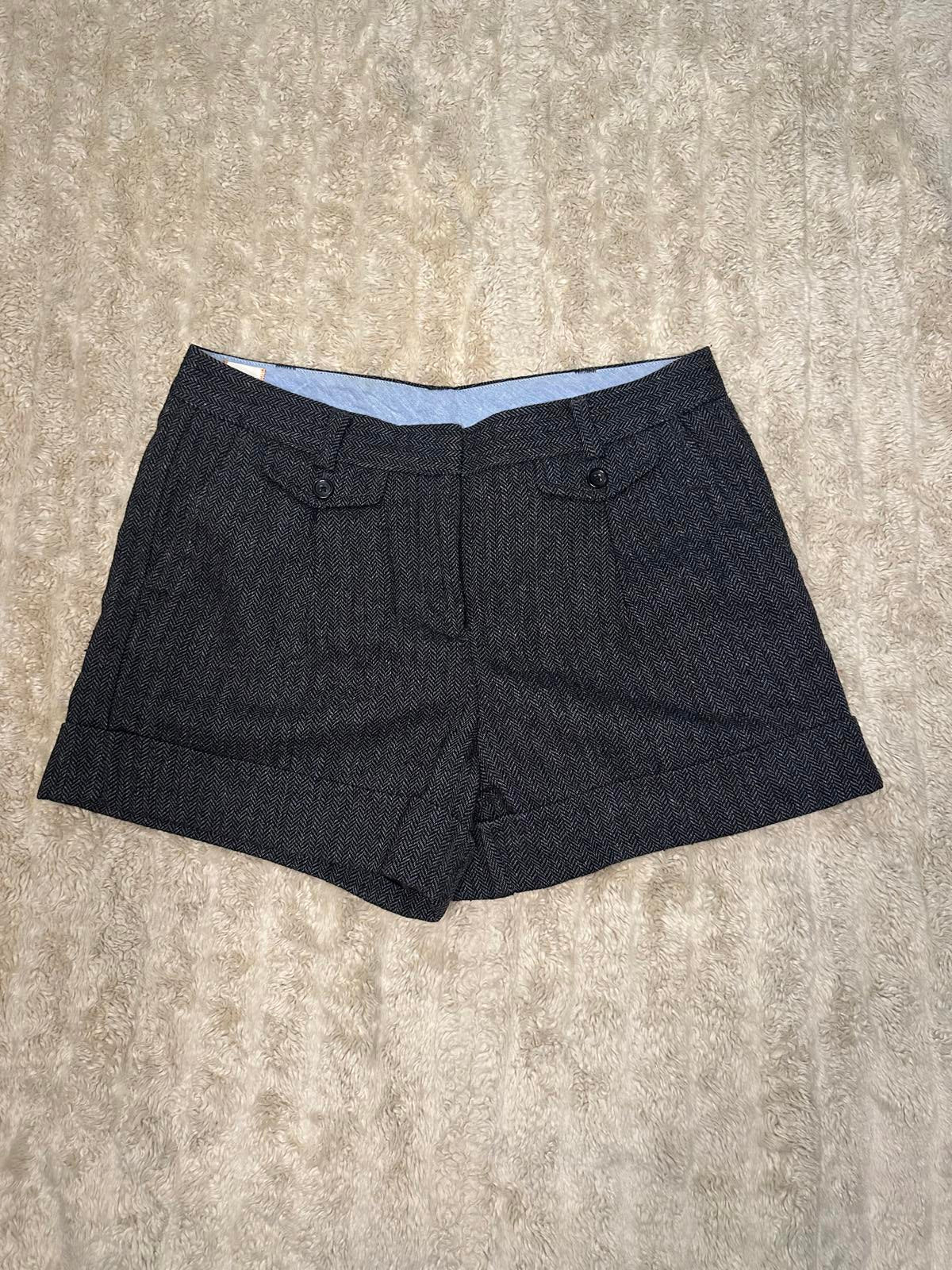 Lands' End Canvas classic black/grey herringbone wool-blend cuffed shorts Size 6