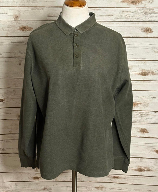 L.L.Bean olive green collared cotton thermal long sleeve polo/henley Size M-Reg