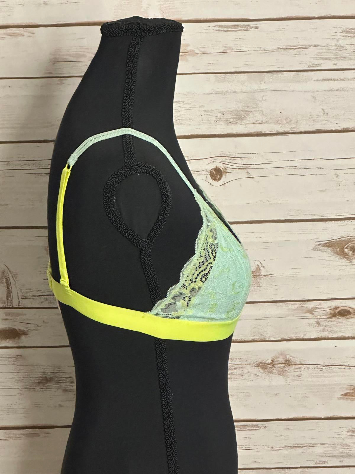PINK Victoria's Secret mint green/neon yellow lace triangle bralette Size Medium