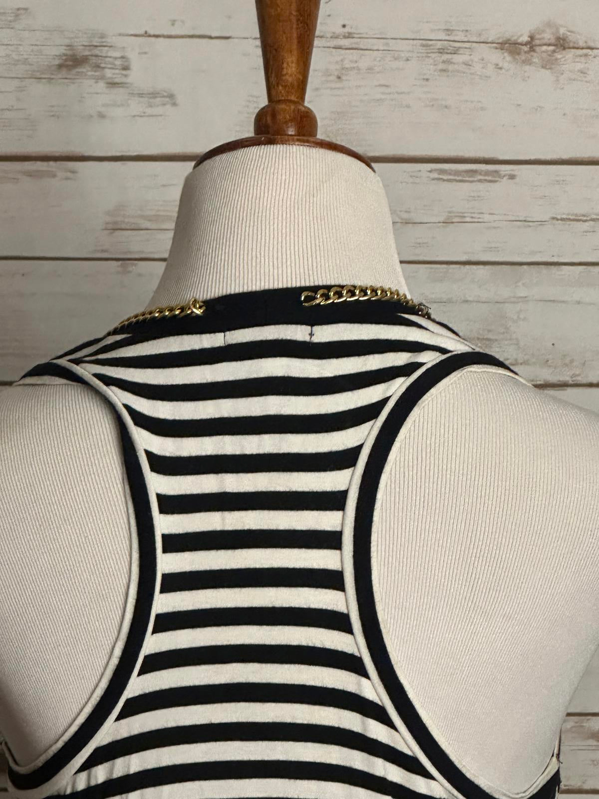 Vintage Cache black/white striped w/ gold chain detail racerback tank top Size M