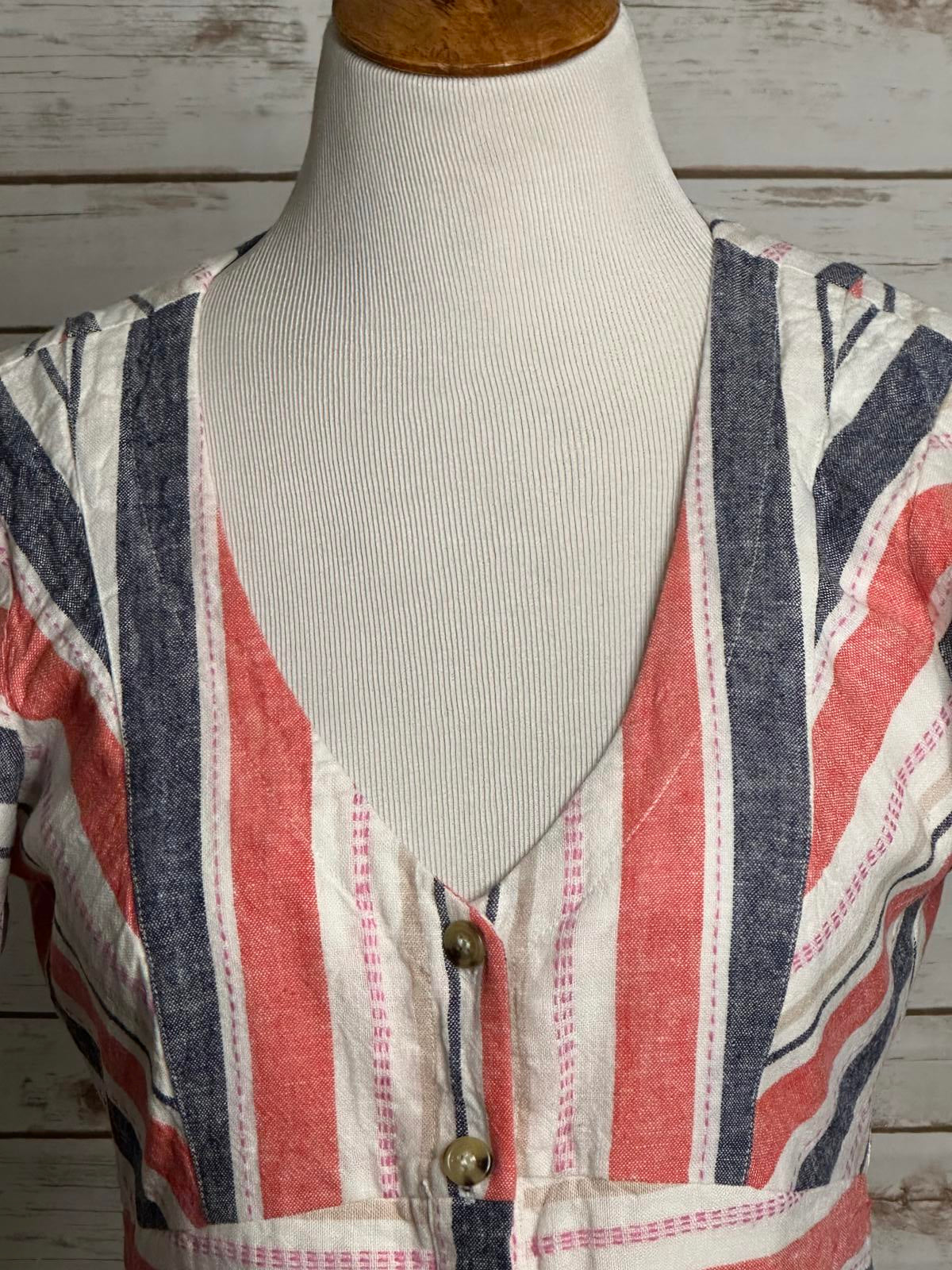 Parker Kacey casual striped V-neck linen-blend button front mini dress Size 8