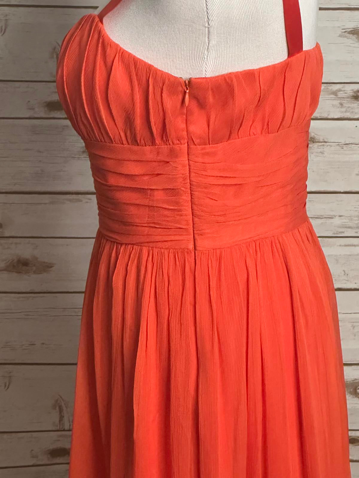 Tahari orange coquette silk gauzy chiffon A-line cocktail dress Size 12