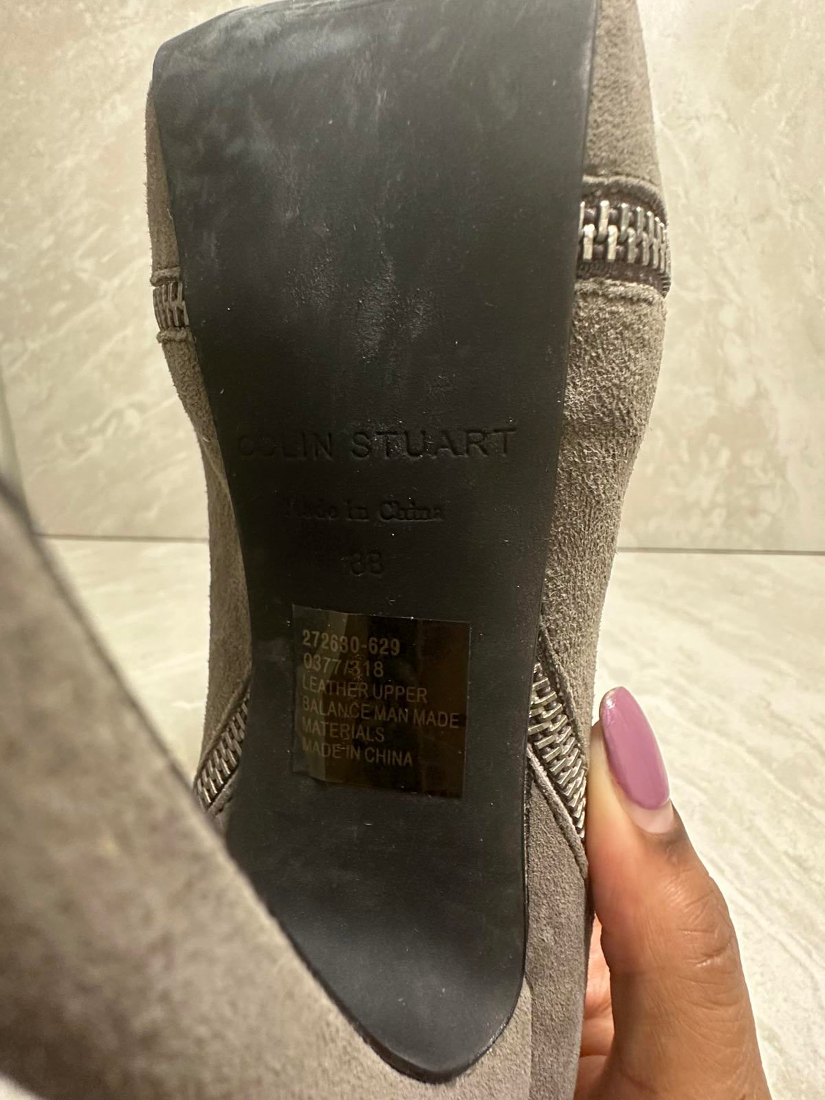 Colin Stuart grey suede zippered platform stiletto heels Size 8