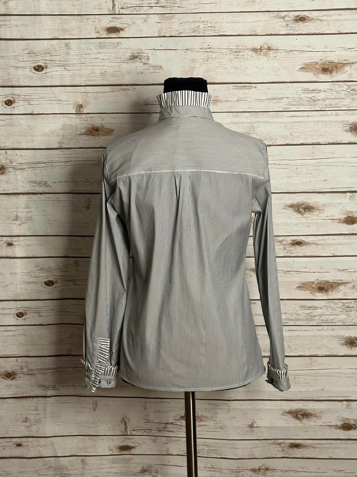 per se Carlisle black/white ruffled collar pinstriped button-up shirt Size 0