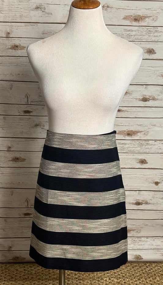 LOFT corpcore navy/grey striped cotton-blend A-line mini skirt Size 14