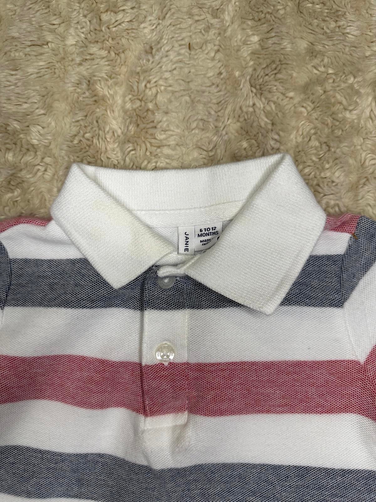 Janie and Jack white/blue/red striped short sleeve cotton polo shirt Size 6-12M
