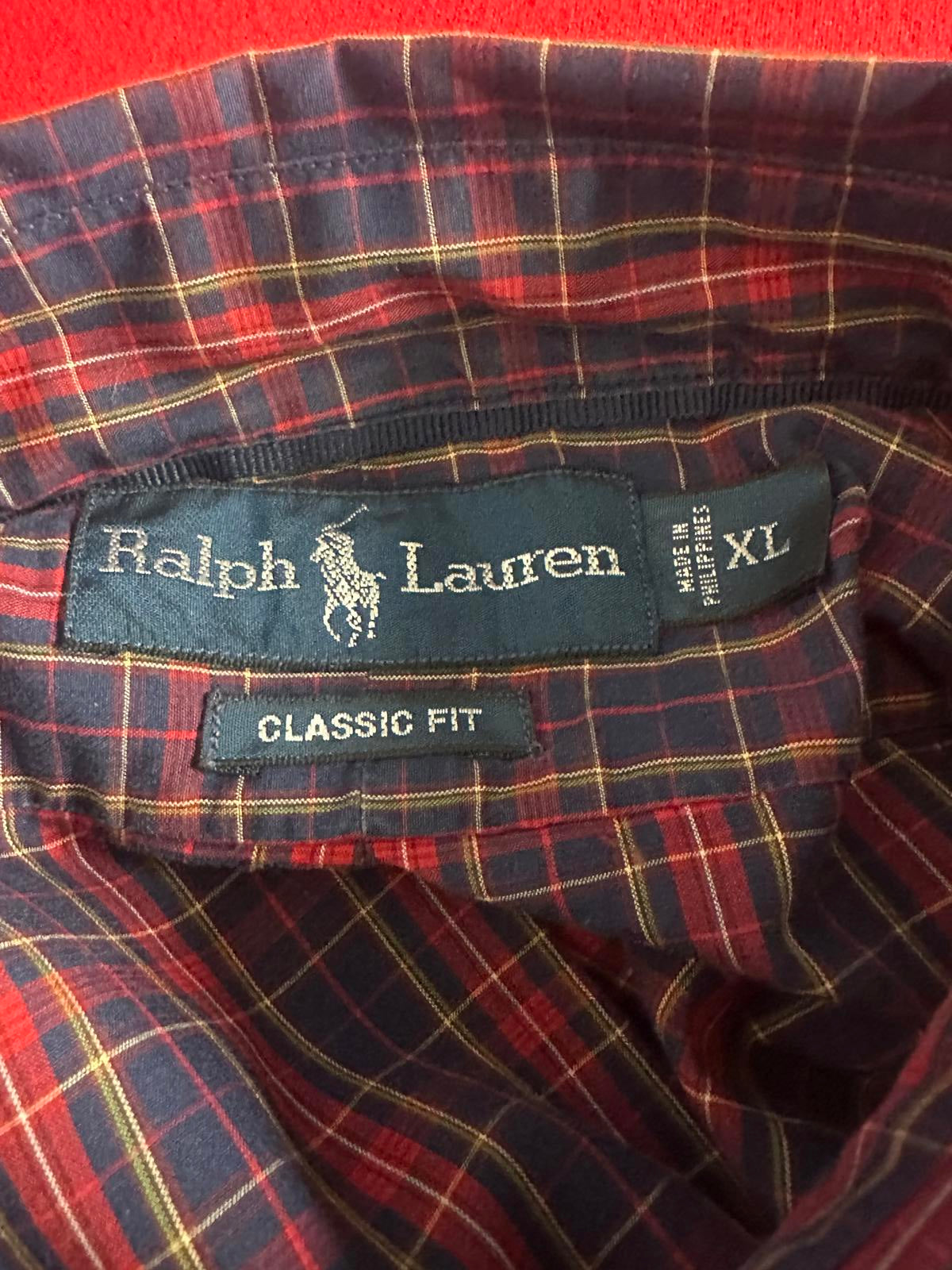 Ralph Lauren Classic Fit red/navy blue classic plaid button-down shirt Size XL