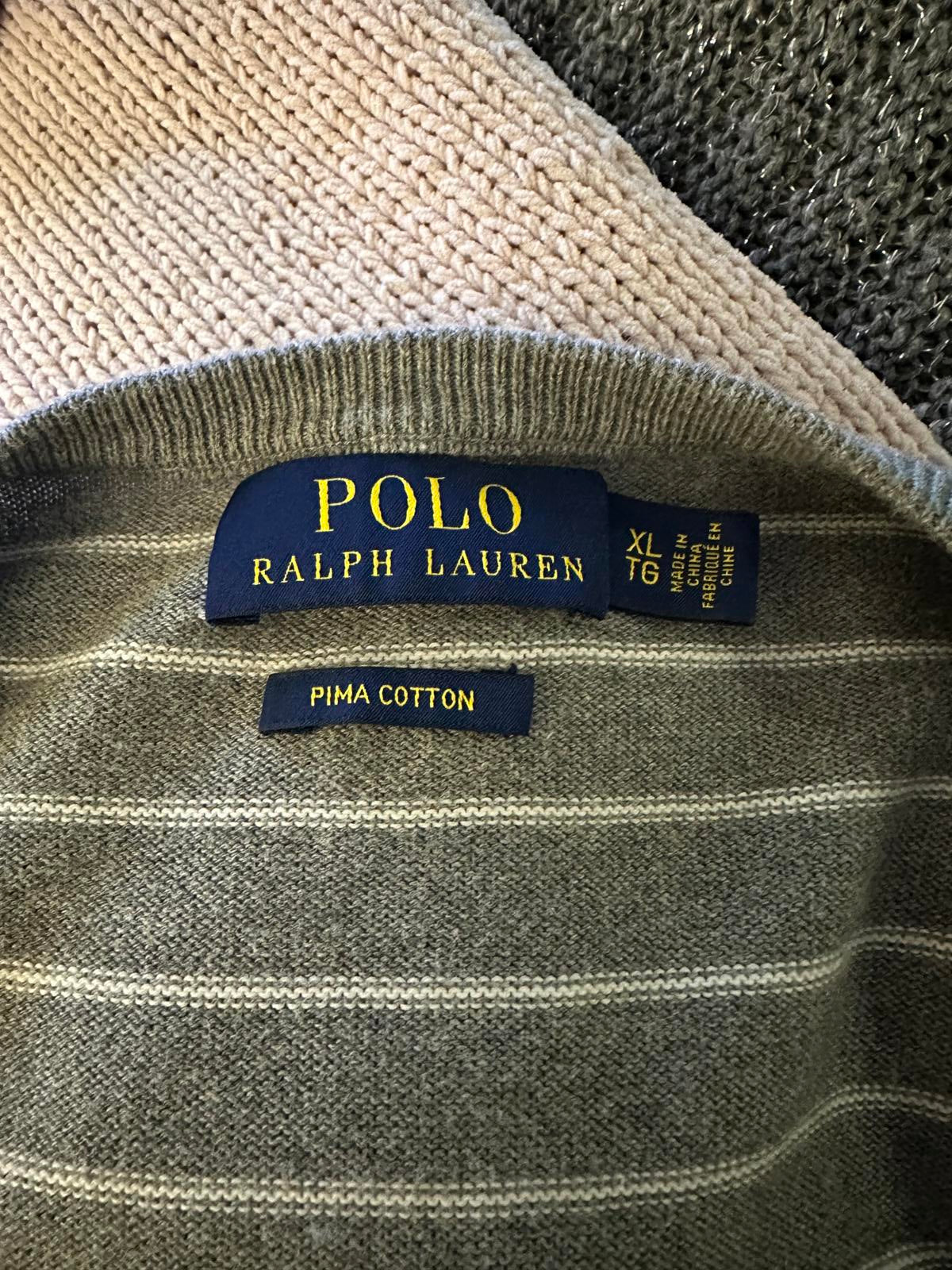 Polo Ralph Lauren preppy Pima cotton grey/white striped pullover sweater Size XL