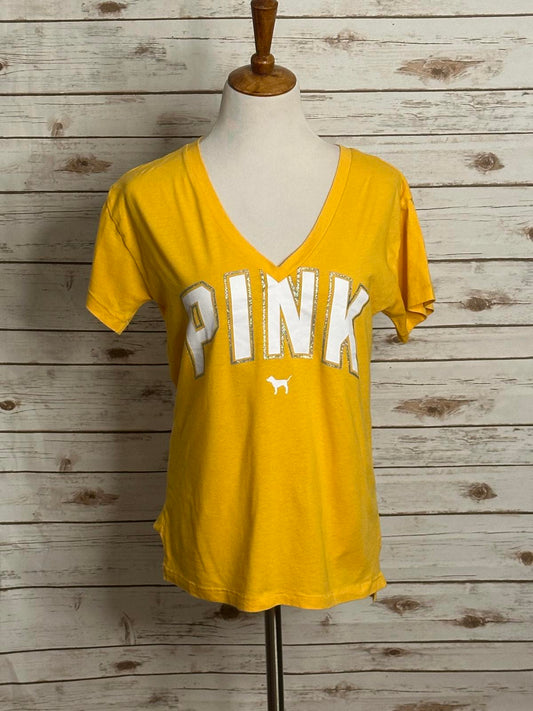 Victoria's Secret PINK yellow V-neck oversized boyfriend T-shirt Size XS