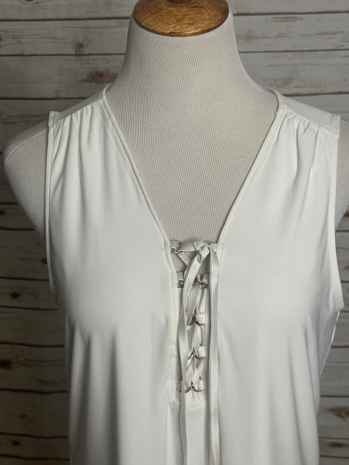 White House Black Market ivory casual MJ lace-up sleeveless tank Size Large