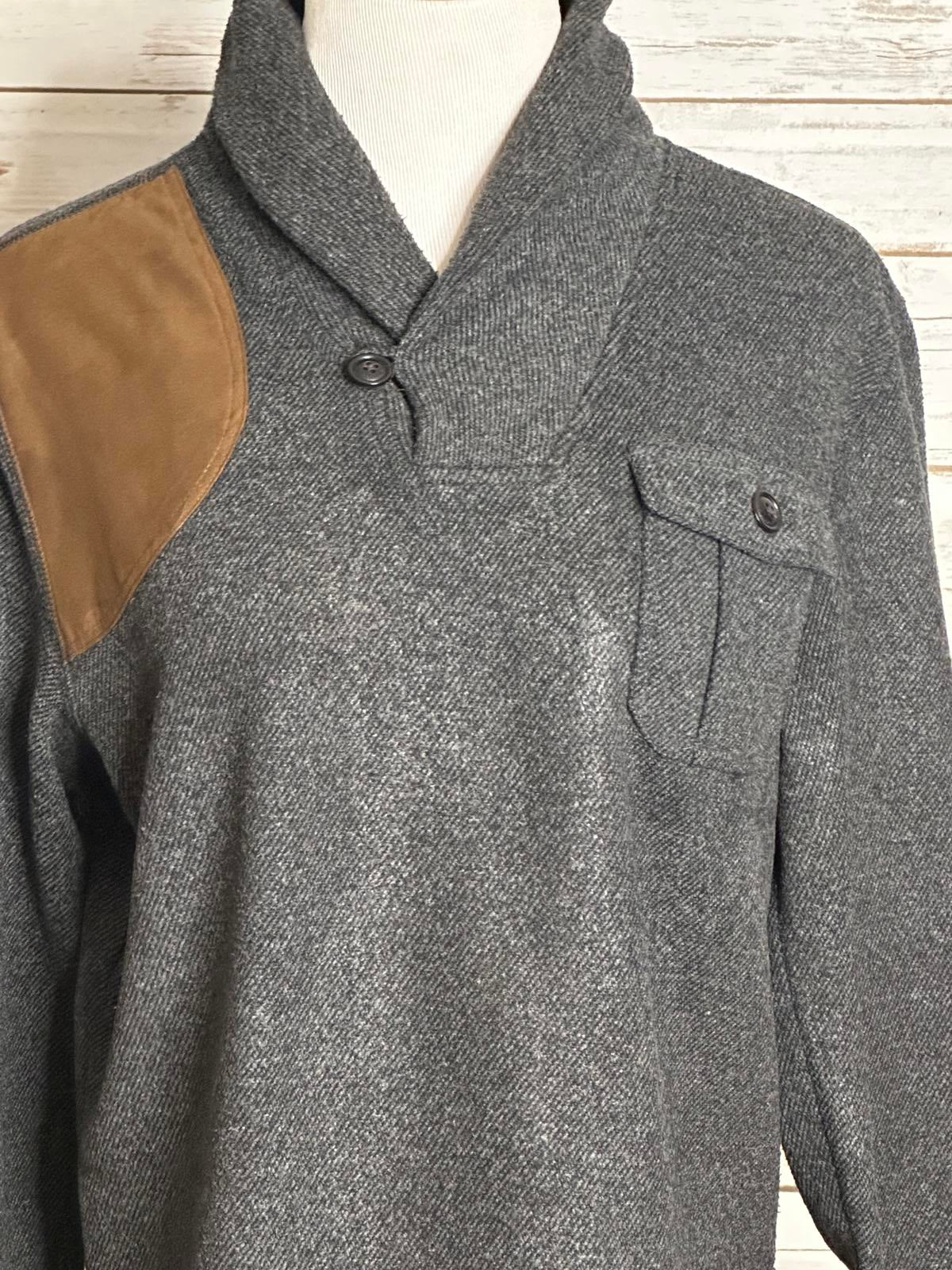 Tommy Hilfiger gray shawl collar fleece ribbed knit pullover sweater Size Medium