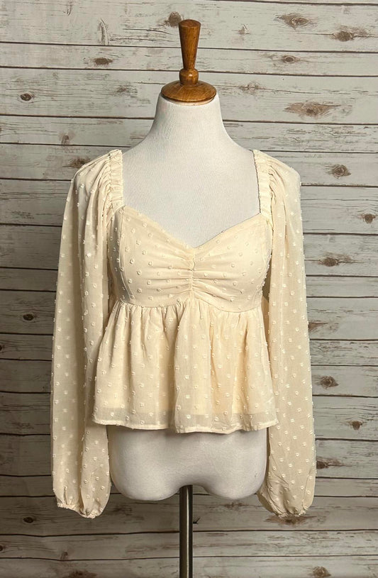 She+Sky ivory Y2K coquette floral swiss/polka-dot babydoll blouse Size Small