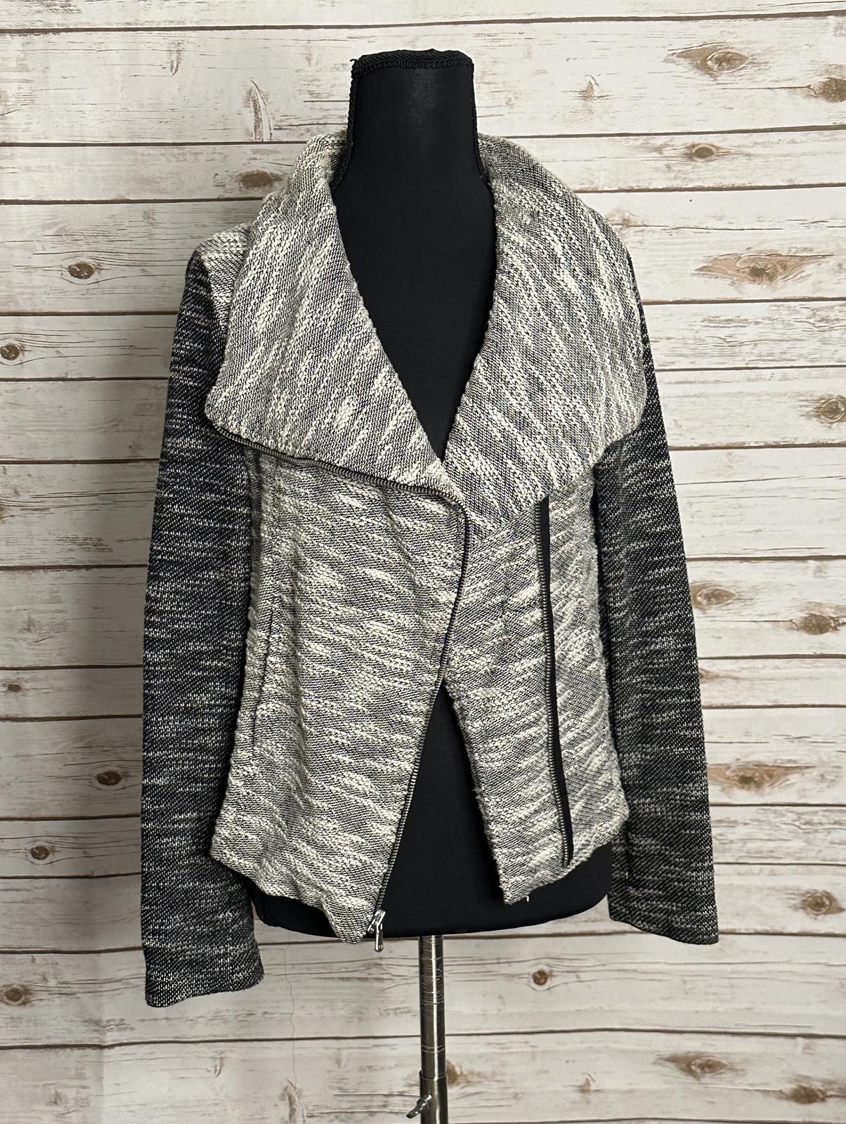 Old Navy black/white marled boucle moto long sleeve full zip jacket Size Small