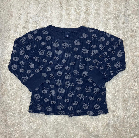 GAP navy blue/silver skull thermal knit long-sleeve t-shirt Size 3/3T