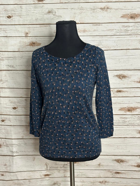 LOFT Petite blue floral cotton crew neck 3/4 length sleeve knit sweater Size XSP