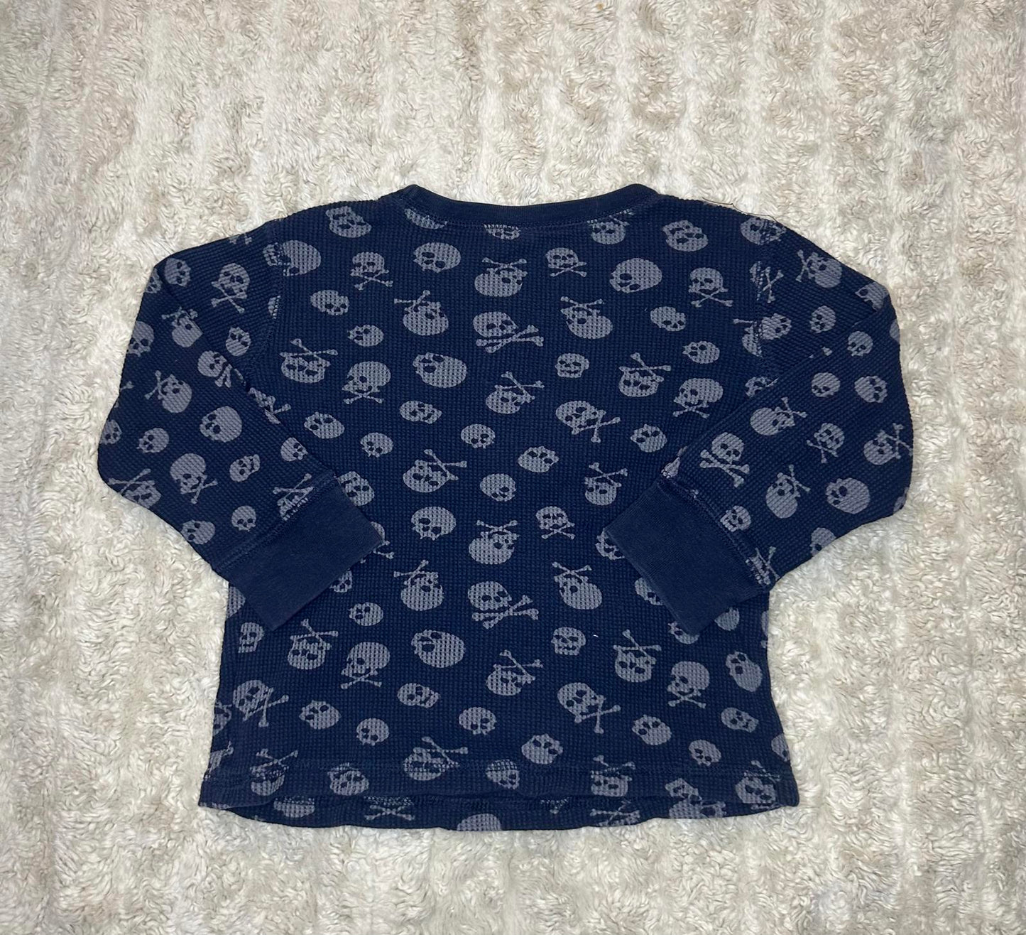 GAP navy blue/silver skull thermal knit long-sleeve t-shirt Size 3/3T