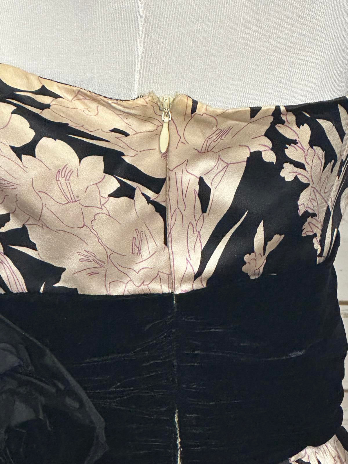 Tracy Reese black/cream floral classic whimisigoth strapless silk dress Size 4