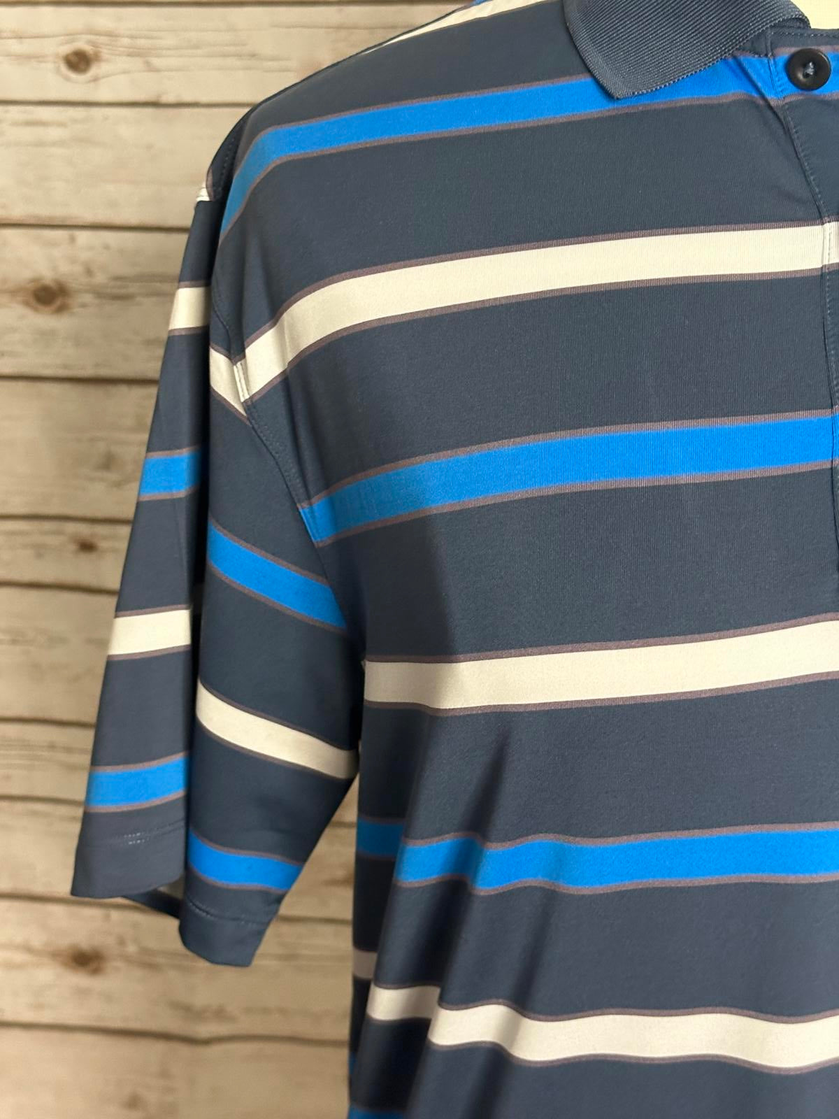 Nike Golf Dri-Fit activewear blue/grey striped polo shirt Size Large