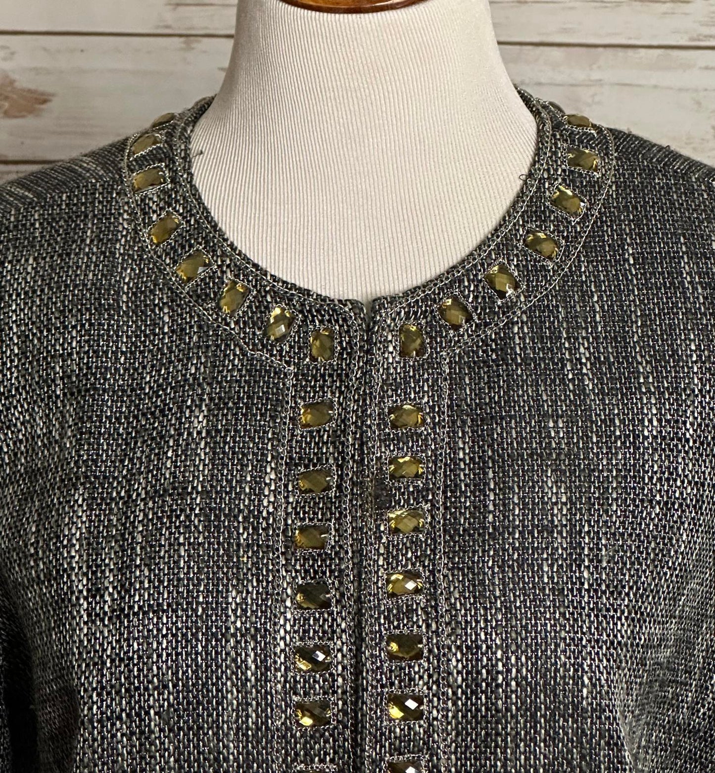 Chico's corpcore grey/black/white metallic tweed open front overcoat Size 2/Large/12