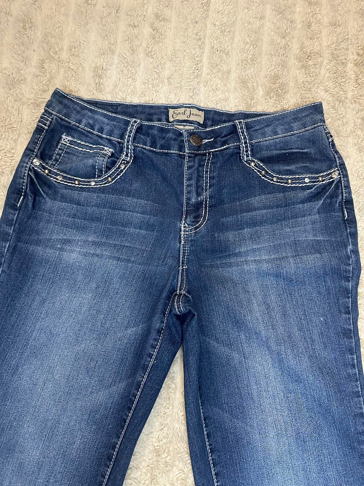Vtg Earl Jeans Y2K medium wash rhinestone embellished denim capris Size 8