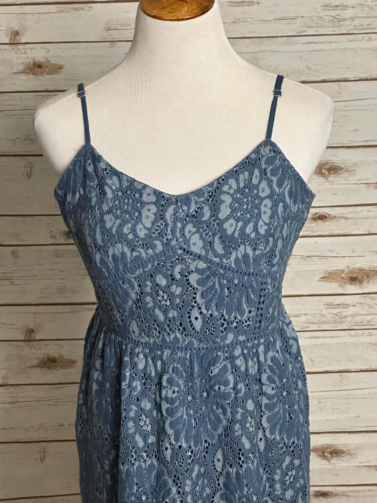 LOFT coquette perwinkle cotton-blend floral eyelet lace A-line dress Size 12P