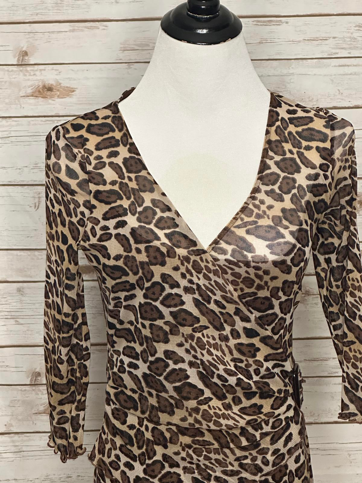 BCBG MaxAzria Y2K mob wife Michael animal-print mesh wrap dress Size XS