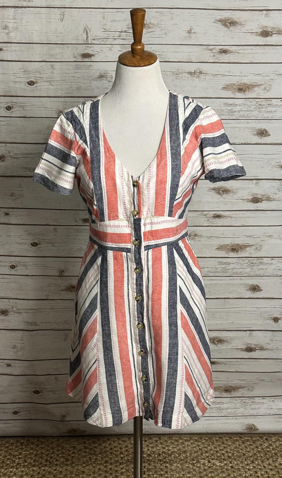 Parker Kacey casual striped V-neck linen-blend button front mini dress Size 8
