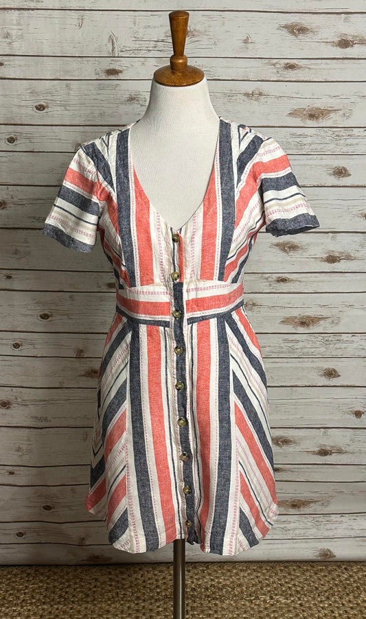Parker Kacey casual striped V-neck linen-blend button front mini dress Size 8