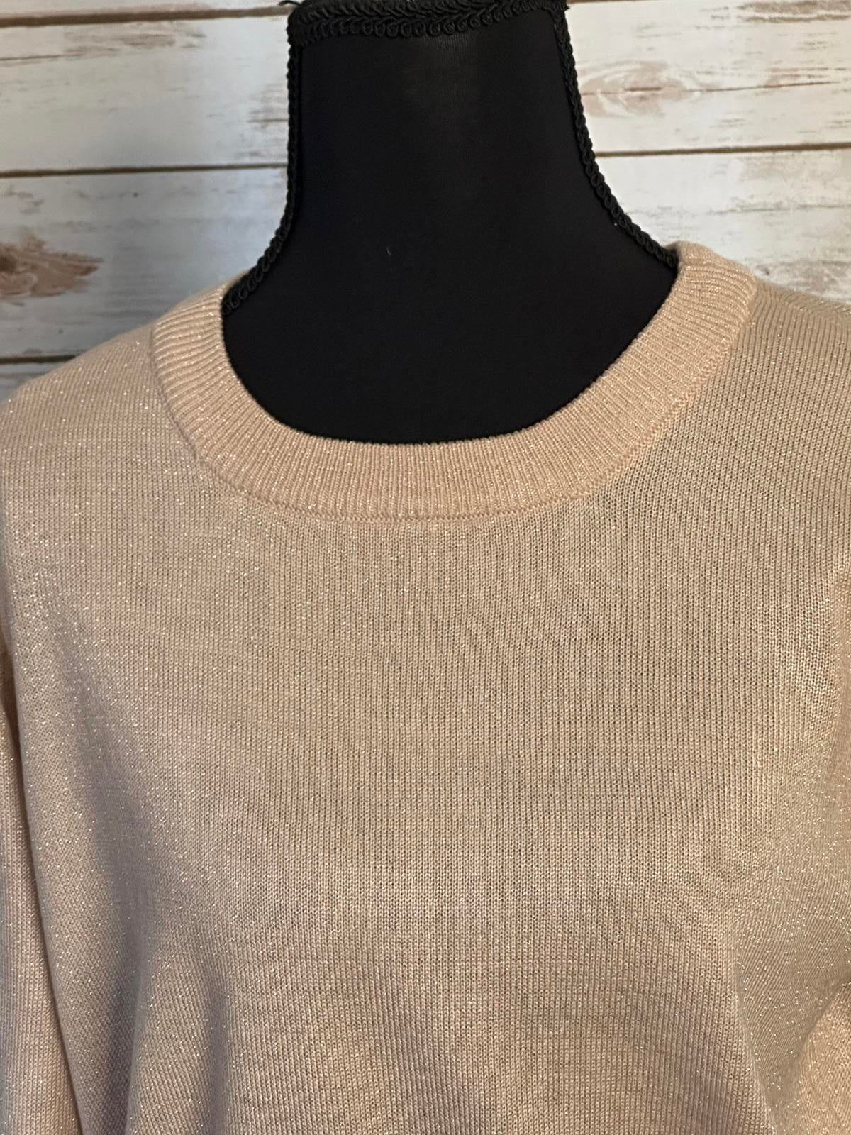ModCloth pink/peach metallic crew neck long sleeve back cutout sweater Size S