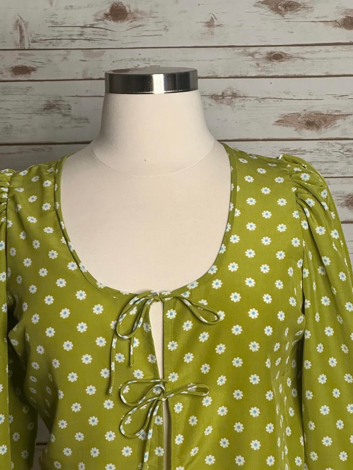 Levi's Y2K 90's Embry lime green daisy tie-front blouse Size Large