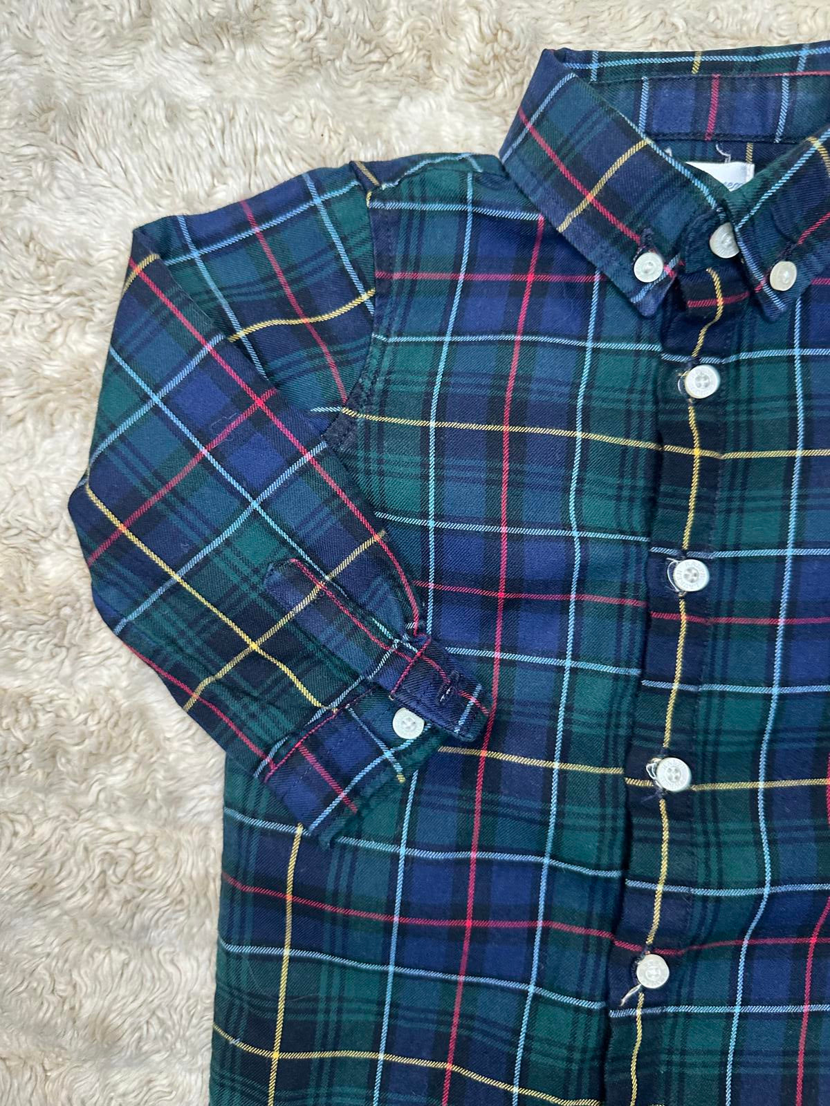Ralph Lauren classic cotton green plaid button-down onesie Size 6M