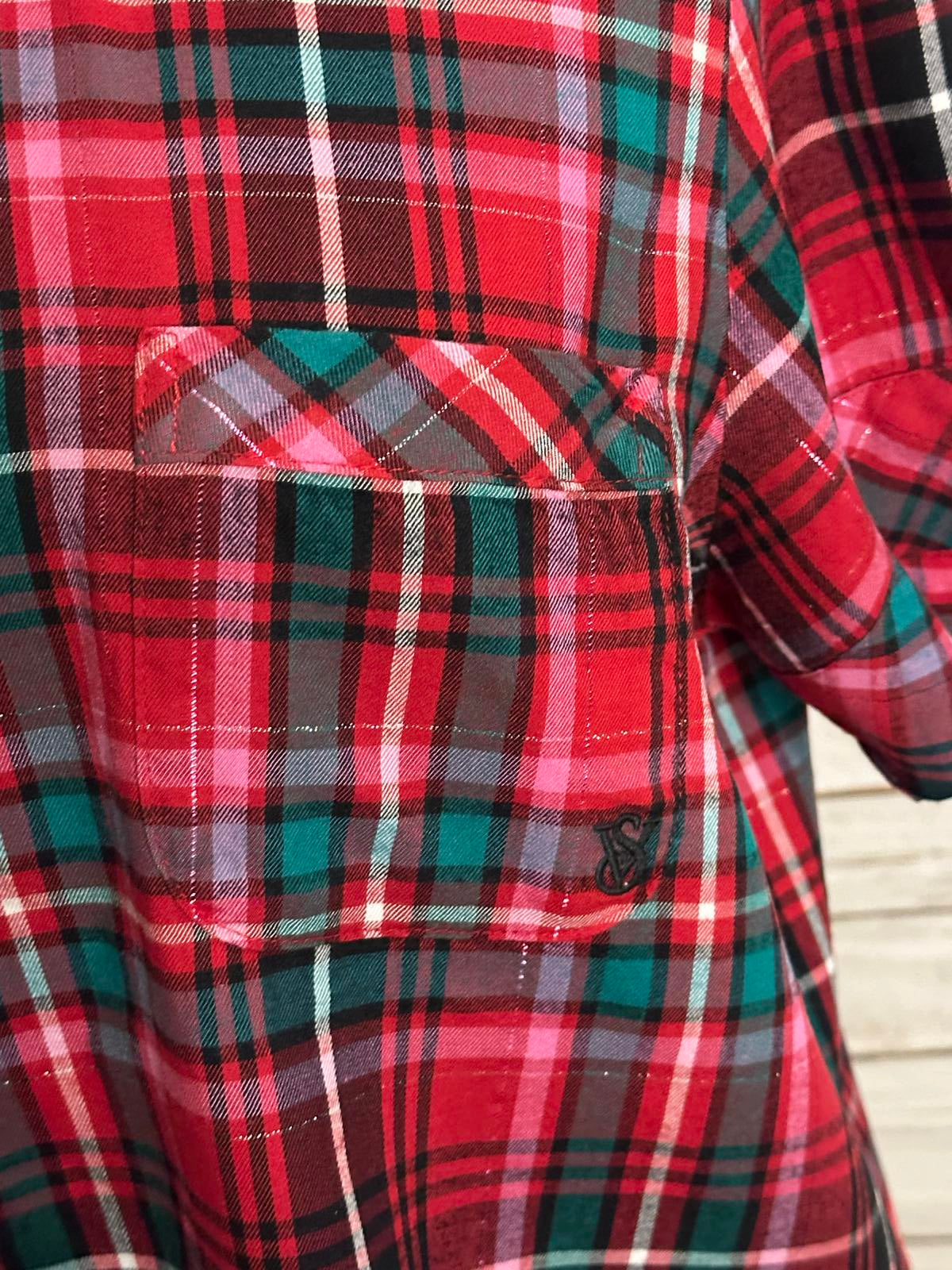 Victoria's Secret VS flannel short sleeve button-up pajama/sleep top Size XL