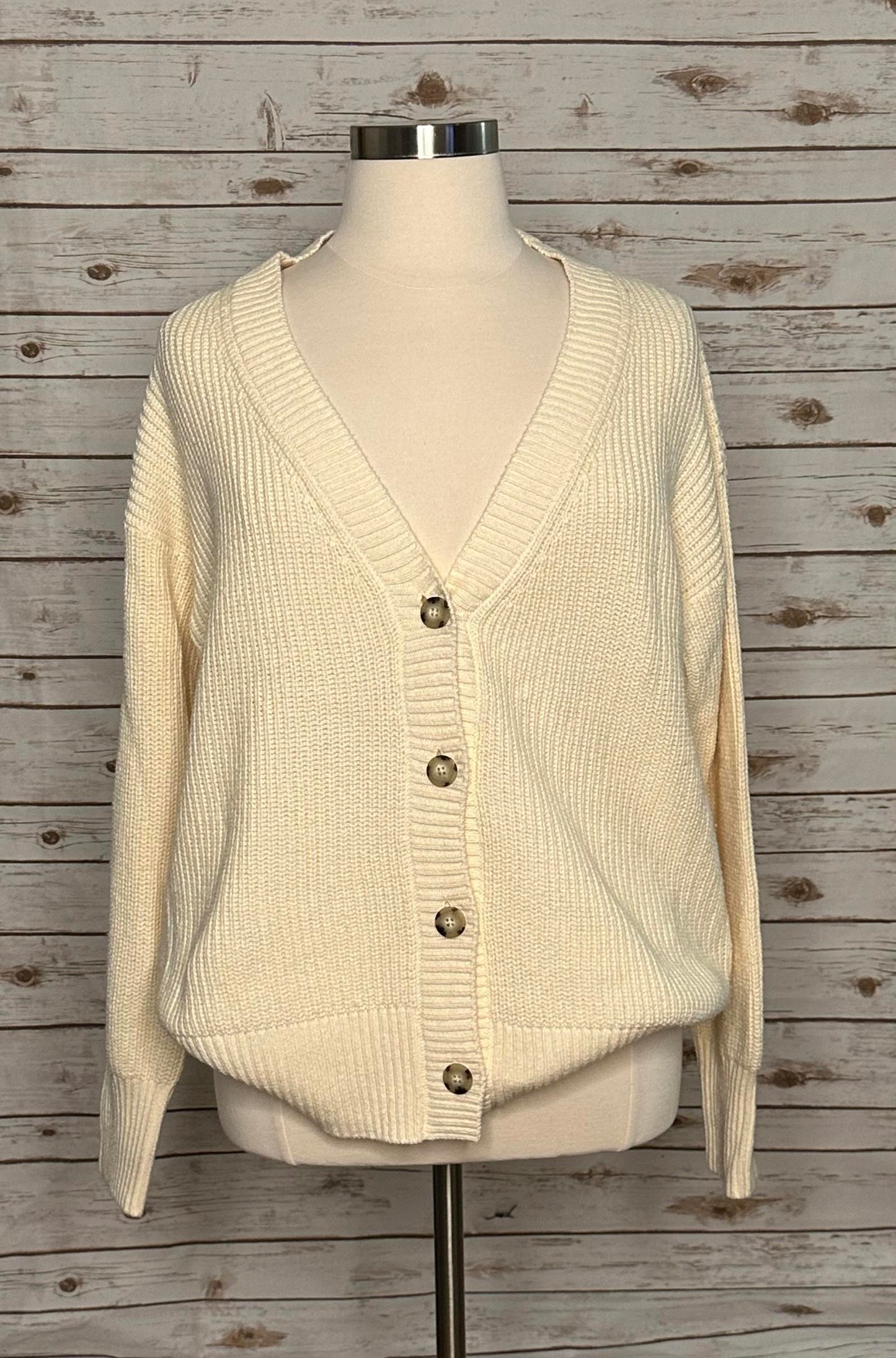 Faherty cream cozy cotton oversized V-neck boyfriend cardigan sweater Size XL