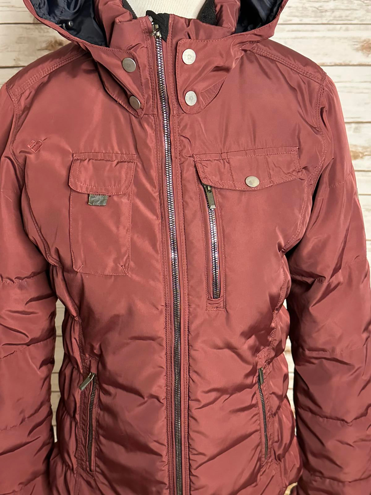 Obermeyer Leighton burgundy hooded insulated full zip ski jacket Size 10