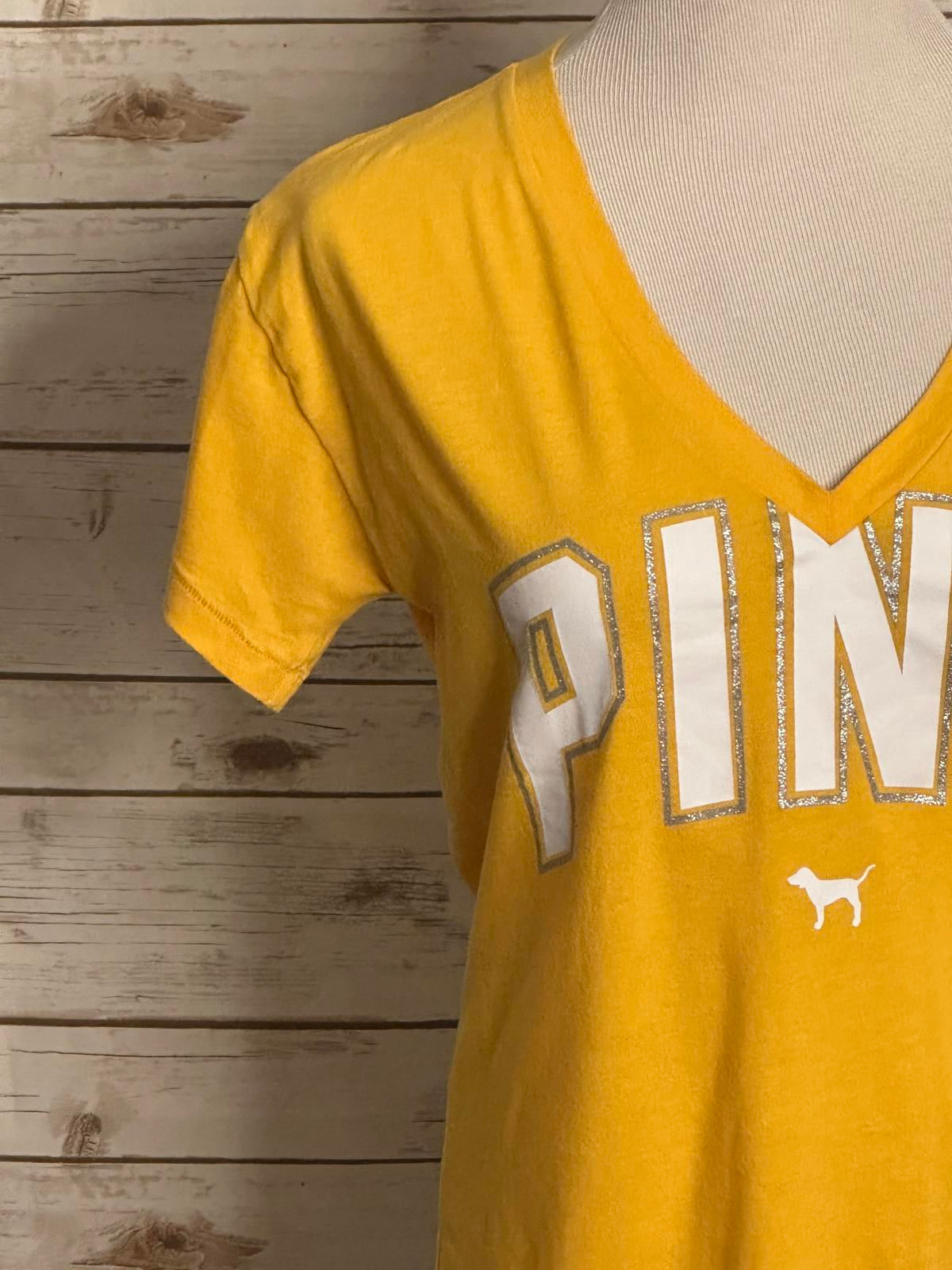 Victoria's Secret PINK yellow V-neck oversized boyfriend T-shirt Size XS